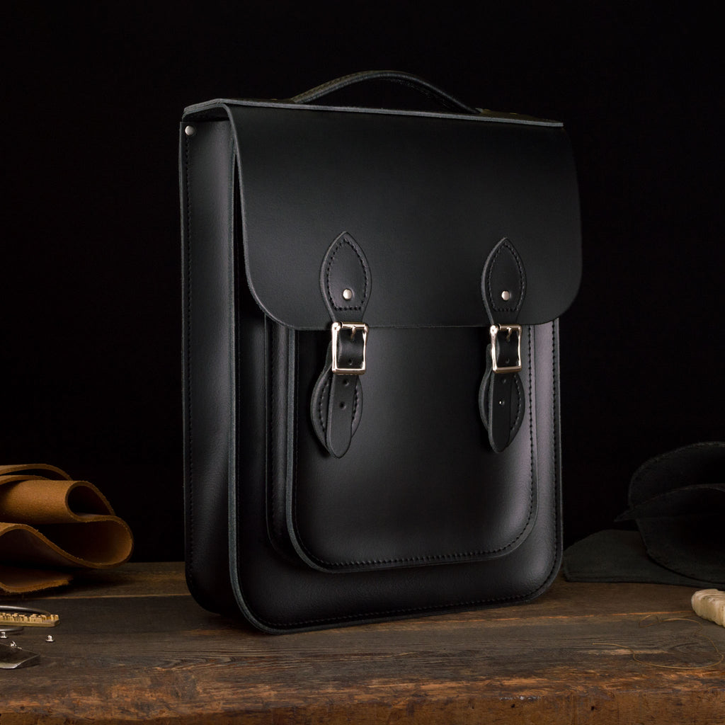 black leather backpacks uk Grained Backpack drawstring opening Analyst Backpack | Black -
