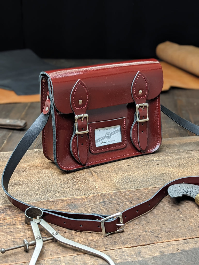 Festival Satchel with Hidden Magnetic Fasteners made from Patent Oxblood Leather (MMRP £109)