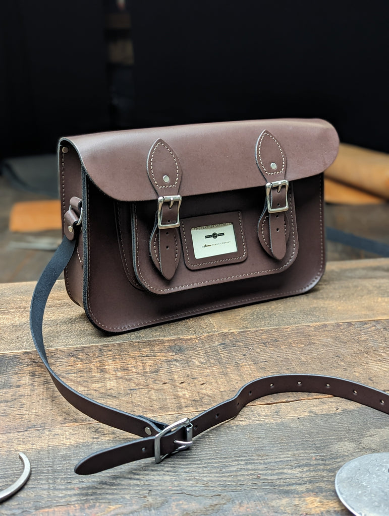 12.5" Classic Satchel with Hidden Magnetic Fasteners made from Waxy Milk Chocolate Leather (MMRP £135)