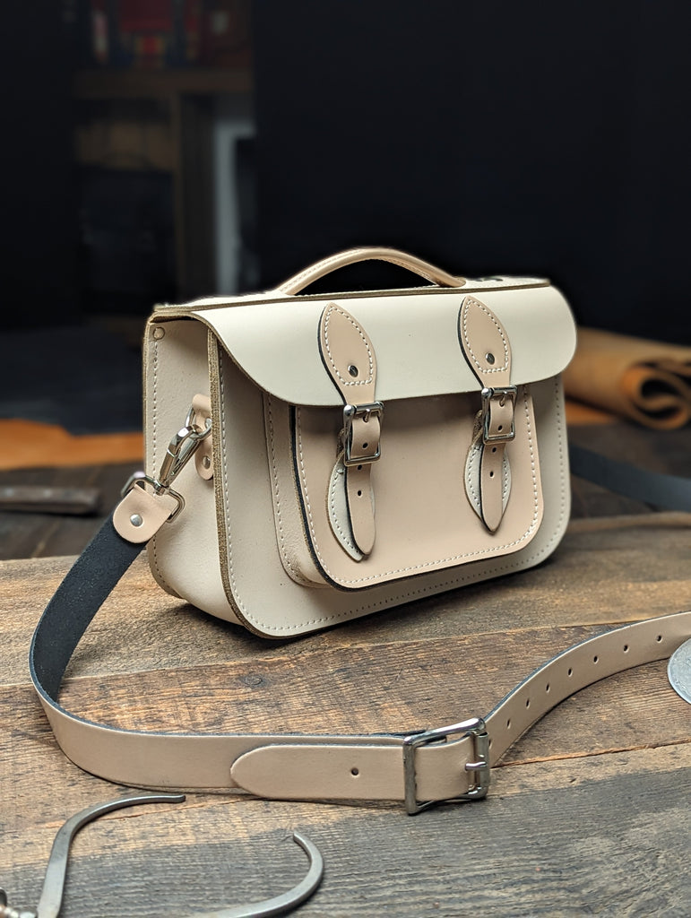 11" Briefcase Satchel in with a Volume Boost, 25mm Shoulder Strap and Full inner Slip Pocket in Cloud Cream and Patent Naked Taupe (MMRP £170)