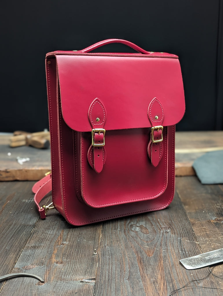 Medium Portrait Backpack with Magnetic Fasteners and Gold Hardware in Pillarbox Red (MMRP £203)